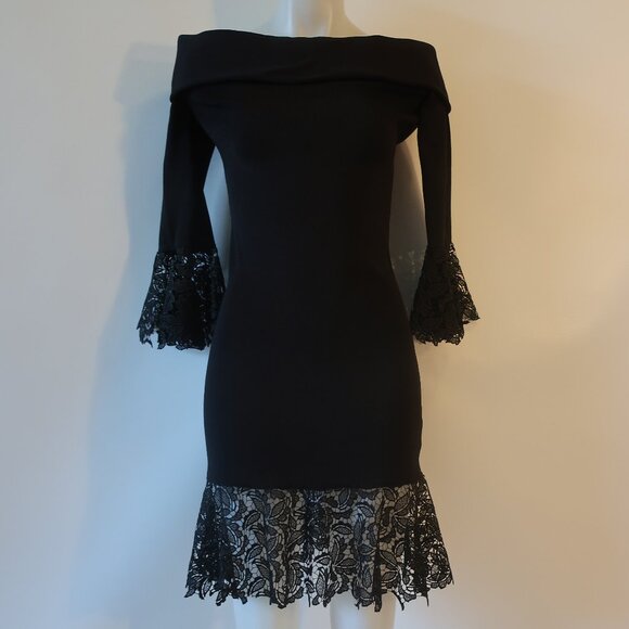 Women Sachin & Babi Black Crochet Lace Trim Peplum Off The Shoulder Dress M * - Picture 7 of 15